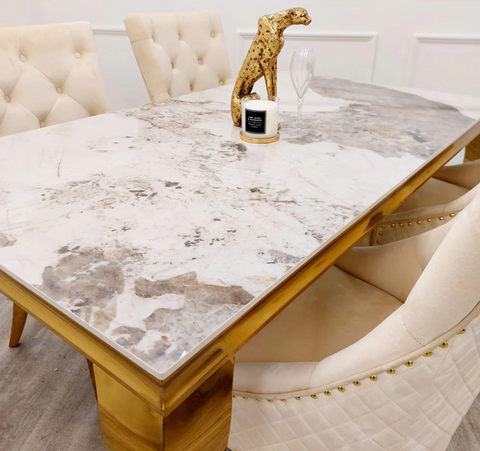 Pandora Marble Louis Gold with Bentley Gold Cream Chairs