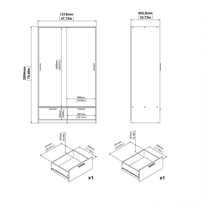 2 spacious drawers neatly store folded clothes and personal items. solid furniture UK