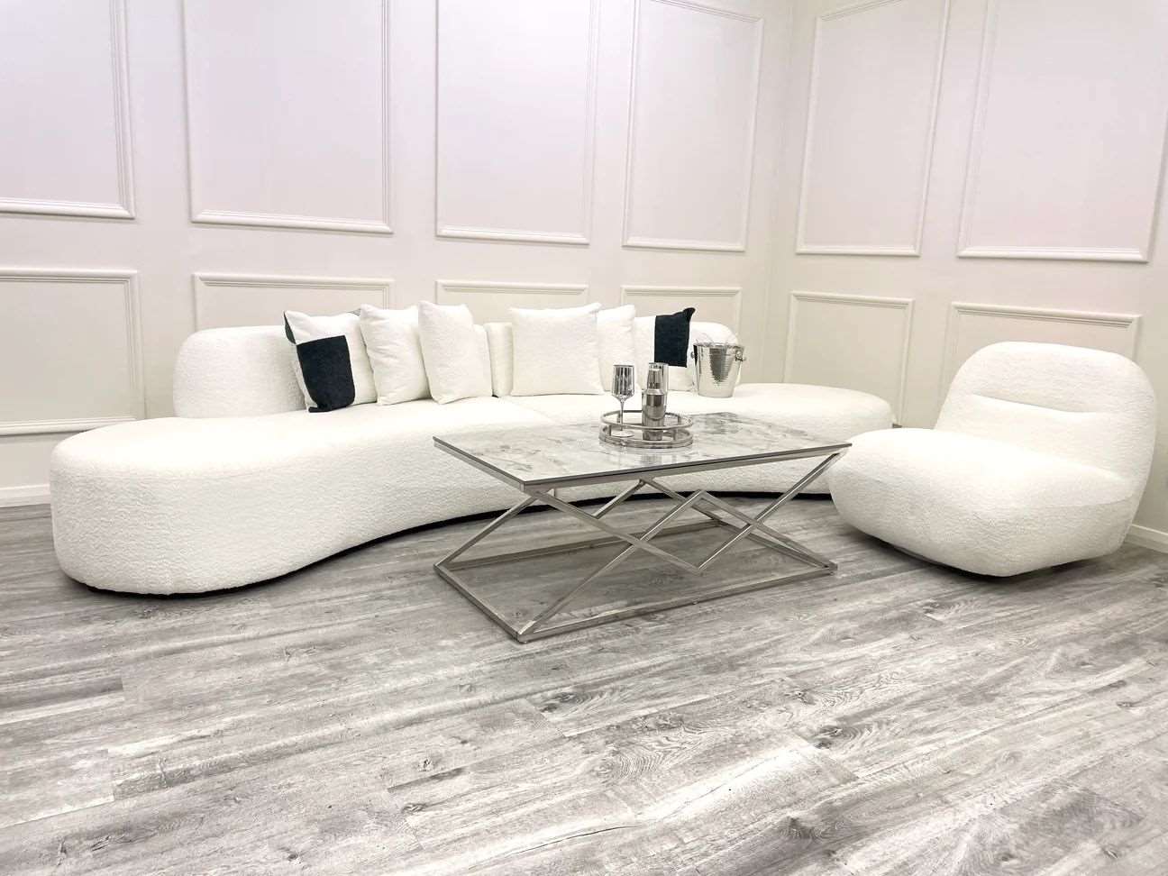 Solid Furniture LTD UK Fabric Miami Curved Cinema Boucle Sofa