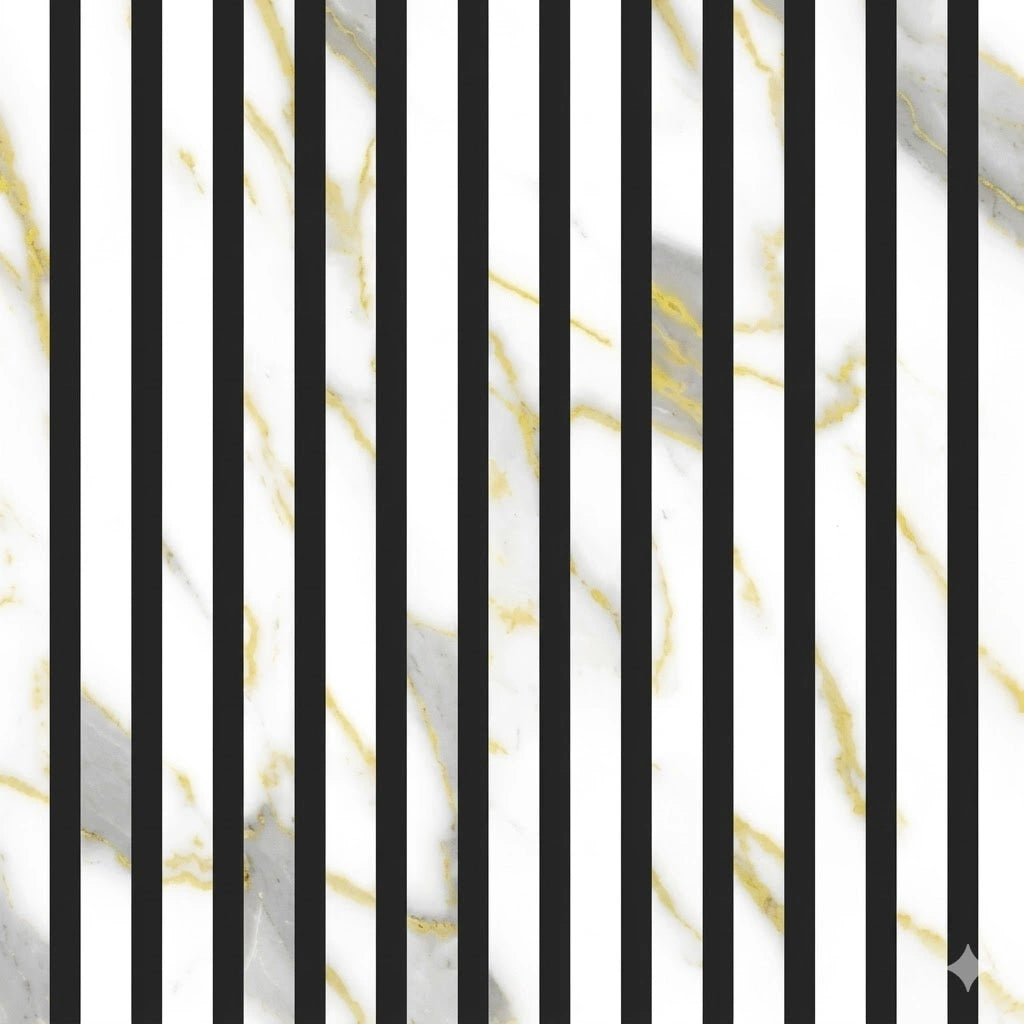Full view of Acoustic Gold & White Marble Wall Panels showing 4-panel pack with slatted design and marble-effect finish solid furniture uk