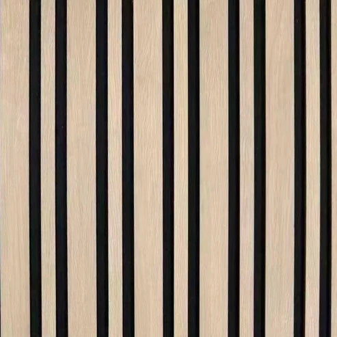 Detailed close-up of oak acoustic wall panel 60x240cm multi width finish UK by Solid Furniture LTD