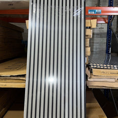Light Grey Acoustic Slatted Wall Panel 60x240 cm, HDF sound-absorbing, installed in modern home with solid furniture original 
