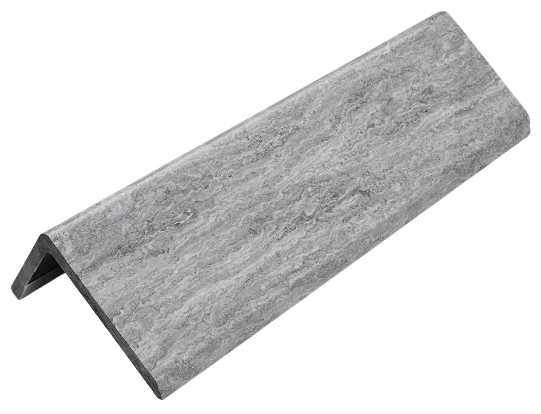 Marble grey end trim for acoustic slatted wall panels shown in main view, providing a clean and modern finishing edge for interior panels solid furniture UK