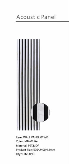 Close-up of white marble acoustic wall panel slats