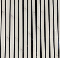 Acoustic slatted wall panel white marble full view UK