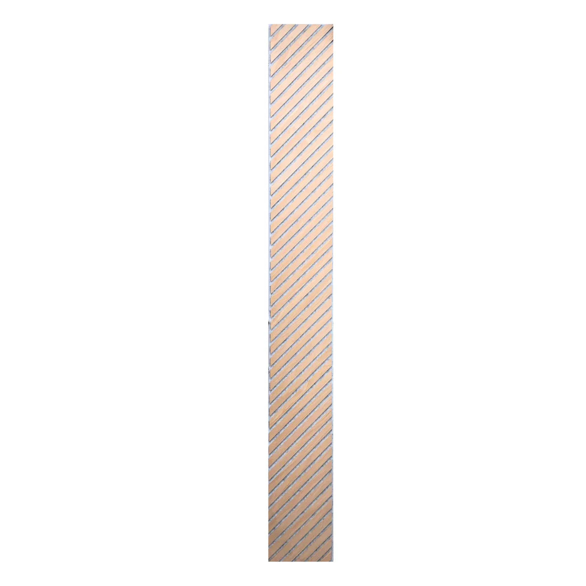 Side profile view of acoustic wall panel by Solid Furniture UK showing thickness and layered construction of oak slats and felt backing