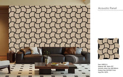 Oak finish 3D wave acoustic wall panels 60x60 cm installed in a modern UK interior by Solid Furniture UK creating a warm and calm space