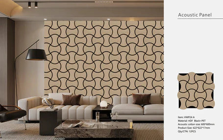 Oak square block acoustic wall panels 61x61 cm installed with dimension overlay by Solid Furniture UK for layout and design planning