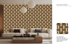 Wooden mix oak square block acoustic wall panels 61x61 cm installed with dimension overlay by Solid Furniture UK for layout and design planning
