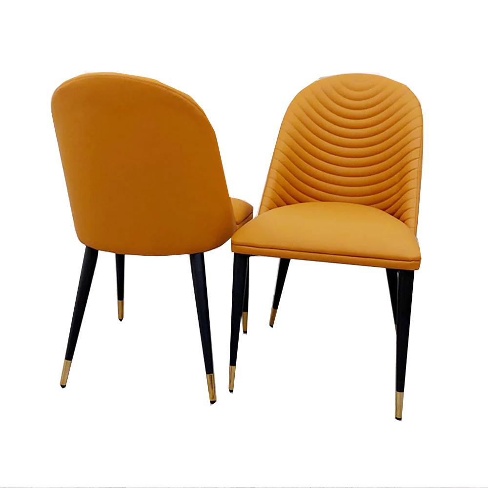 Tan Alba Leather Dining Chair with modern ribbed back design by Solid Furniture UK