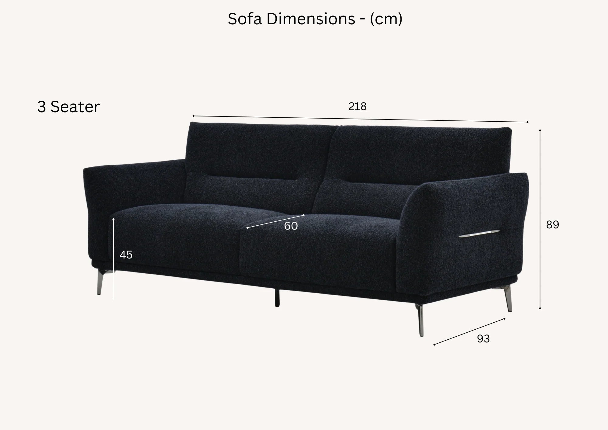 Albany 3 seater sofa dimensions 218cm length 93cm width 89cm height seat depth 60cm seat height 45cm solid furniture UK