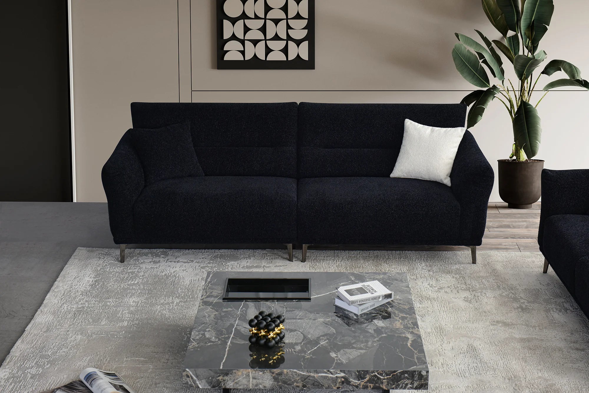 Albany black bouclé 3 seater sofa stylish contemporary fabric sofa for living room UK solid furniture UK