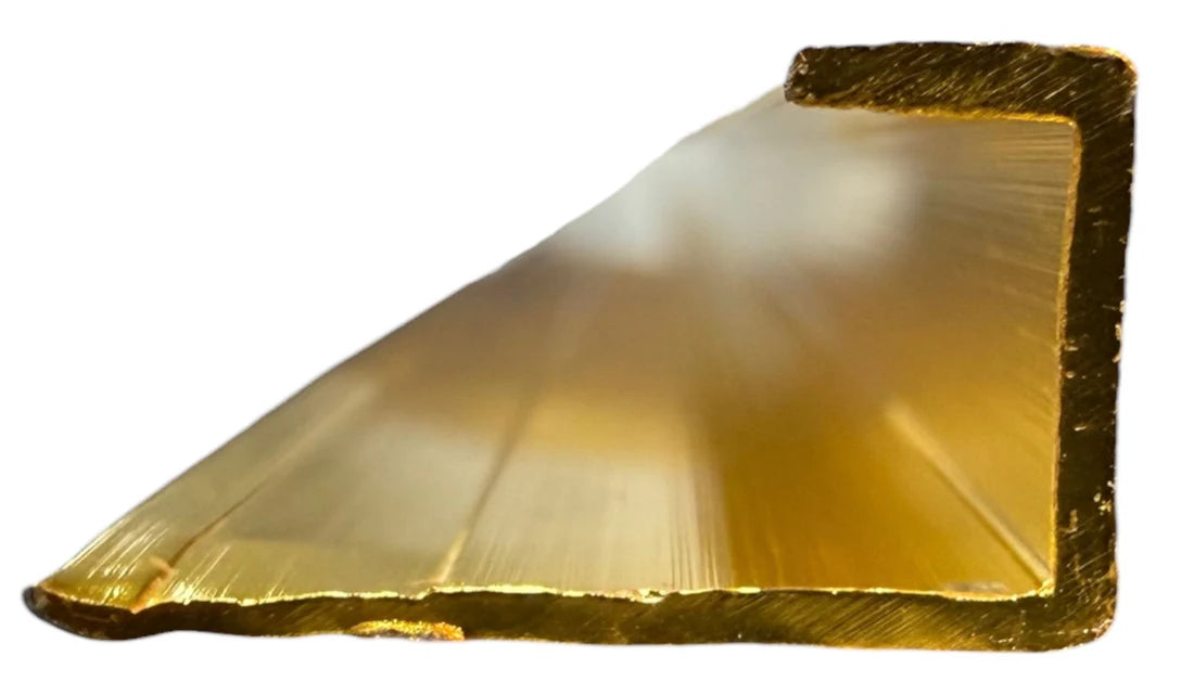 Gold aluminium end strip for wall panels – side view highlighting profile design for elegant edge finishing on PVC wall panels by Solid Furniture UK