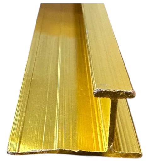 Gold aluminium I strip for wall panels – side view highlighting profile design for joining PVC wall panels with an elegant professional finish by Solid Furniture UK