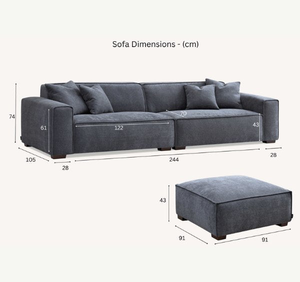 Aluxo Dakota 4 seater with Chaise in Charcoal Boucle - SOLID FURNITURE LTD