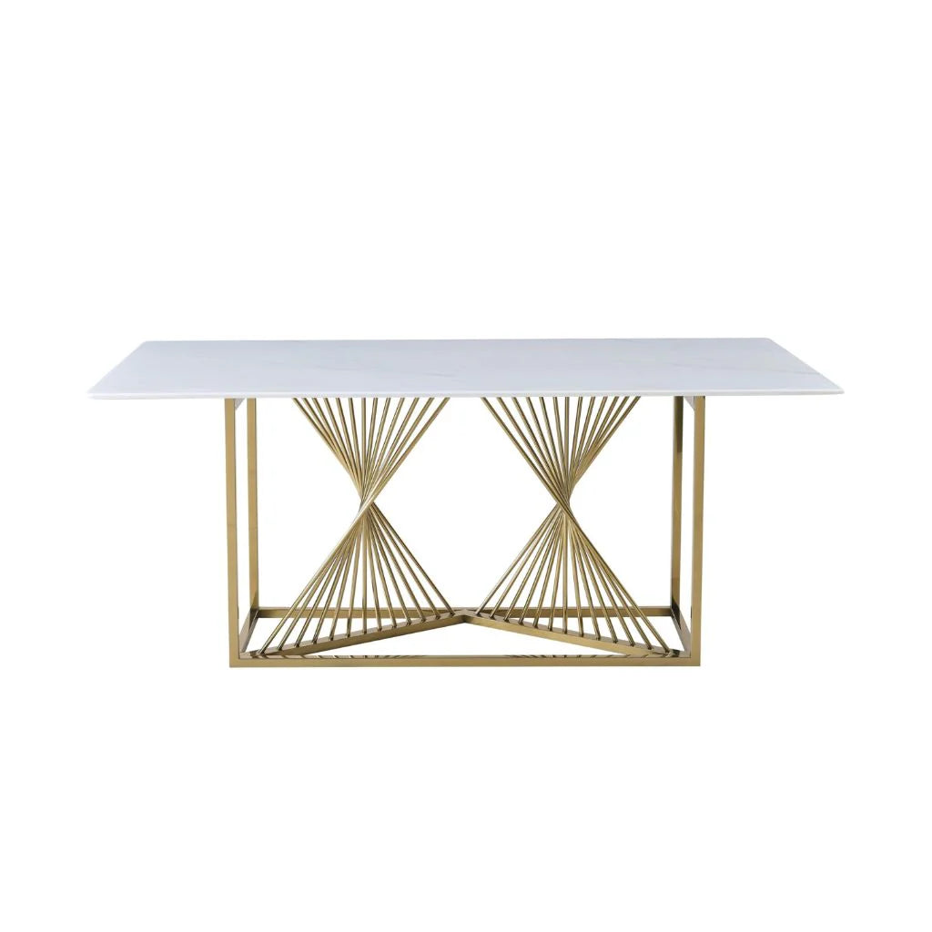 Amelia white ceramic dining table with gold frame from Solid Furniture UK in a stylish dining room