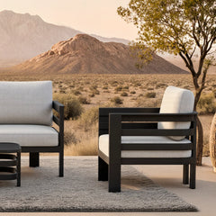 Close-up view of Andros outdoor lounge chair showing cushion comfort and modern design from Solid Furniture UK