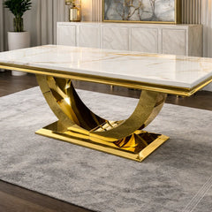 Arial dining table with gold base and marble or ceramic top | Solid Furniture UK