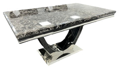 Grey marble dining table with smooth polished surface in a contemporary dining space. solid  furniture uk
