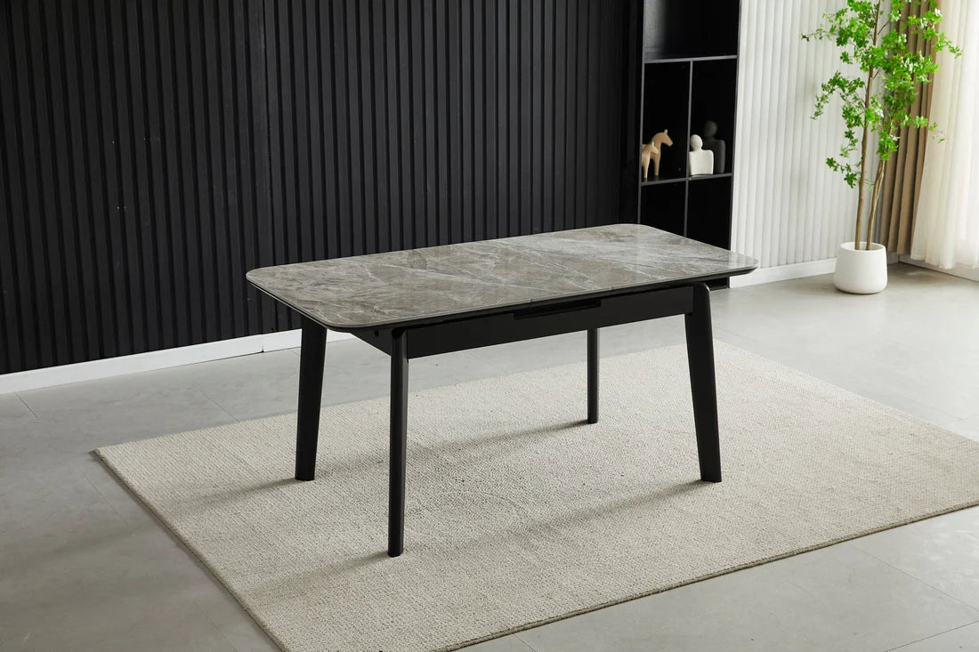 Arizona Extending Dining Table in a grey ceramic finish with a modern extendable design, available at Solid Furniture UK.