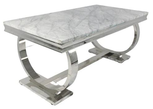 Arriana industrial dining table with grey ceramic top and chrome frame – main view by Solid Furniture UK