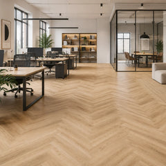 Aurevia Blond Oak LVT Flooring installed in a modern office by Solid Furniture UK