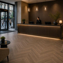 Aurevia Smoked Oak LVT Flooring installed in a modern interior space from Solid Furniture UK