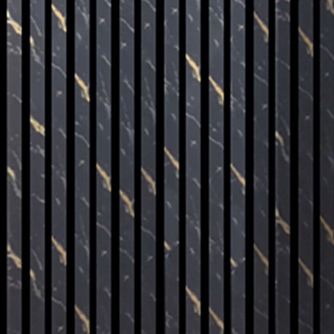 Close-up of 60x240cm Beige Gold Marble acoustic wall panel by Solid Furniture LTD highlighting black base and detailed gold veining