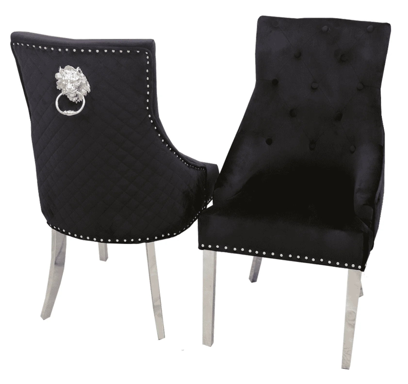 Solid Furniture UK Bentley black velvet dining chairs pair view showing luxury design and comfort