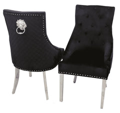 Solid Furniture UK Bentley black velvet dining chairs pair view showing luxury design and comfort