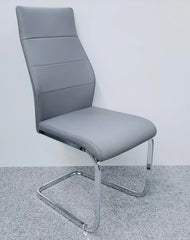 Berlin Grey Dining Chair UK back view showing high supportive backrest, premium grey finish, and modern chrome cantilever base for UK homes from Solid Furniture UK