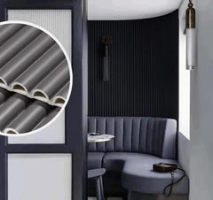 Black fluted WPC wall panels installed on a living room feature wall by Solid Furniture UK for a modern interior upgrade