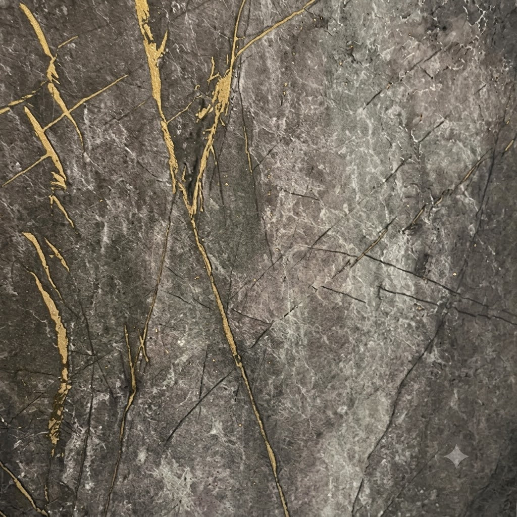 Close-up view of black and gold marble effect PVC wall panels 60×240cm by Solid Furniture UK, showing the detailed surface finish.