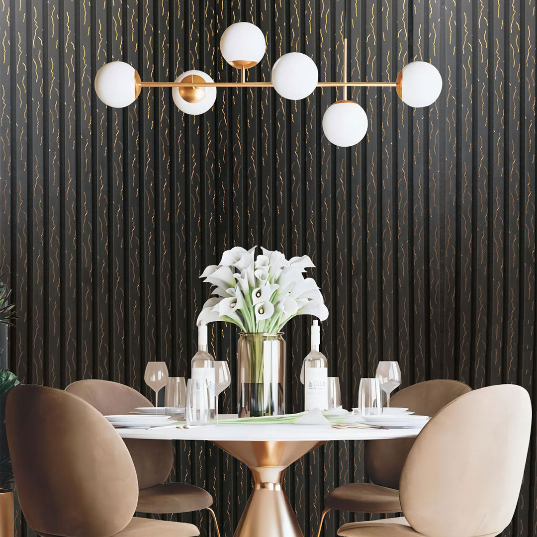 60x240cm black gold vein acoustic wall panels by Solid Furniture LTD installed on a feature wall, adding sophistication and improving room acoustics