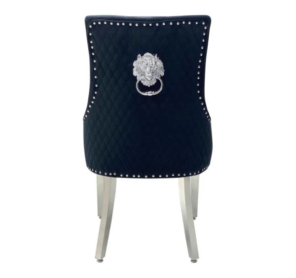 Black Majestic velvet dining chairs from Solid Furniture UK – back view showing structure and finishing detail