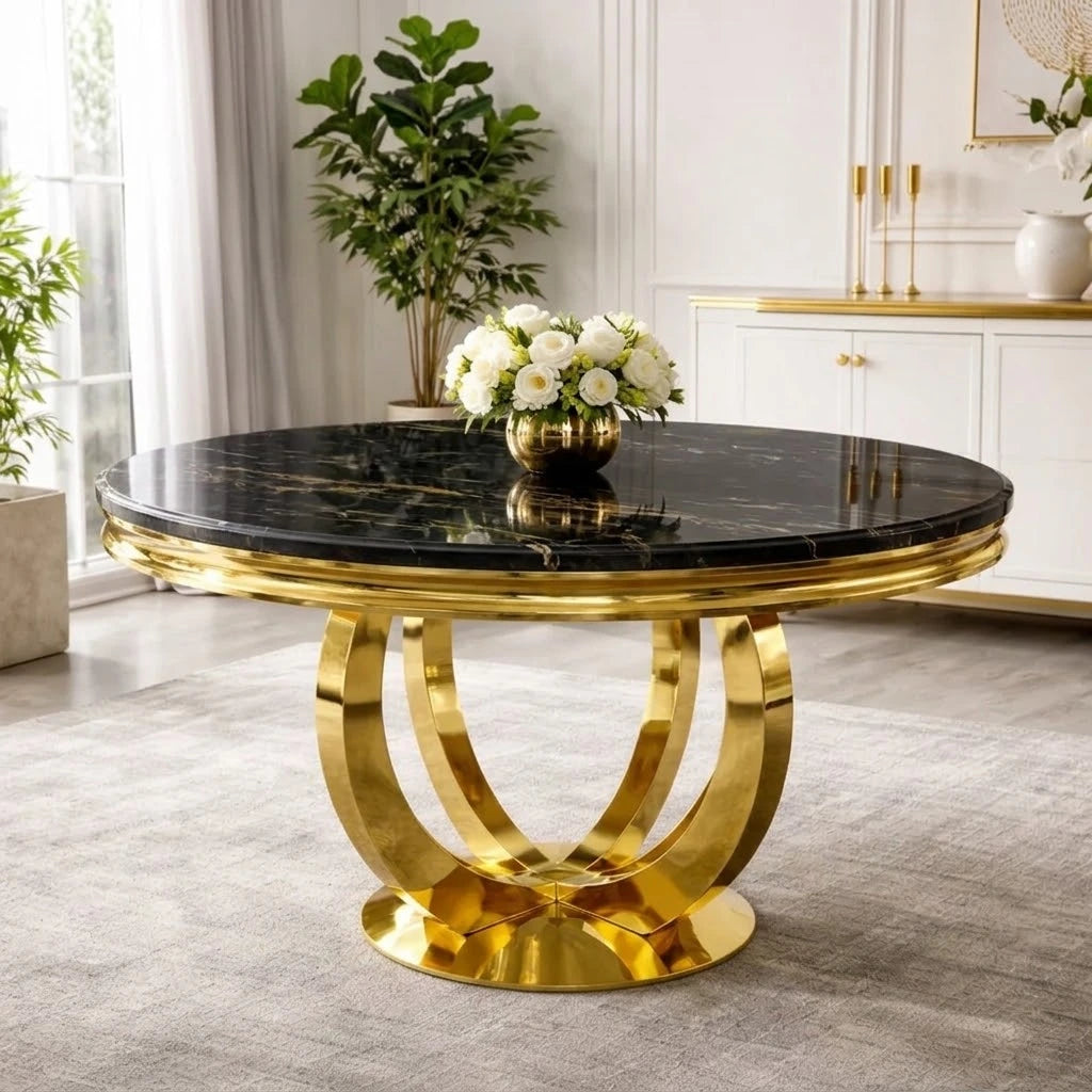 Black marble 1.3m round dining table top from Solid Furniture UK