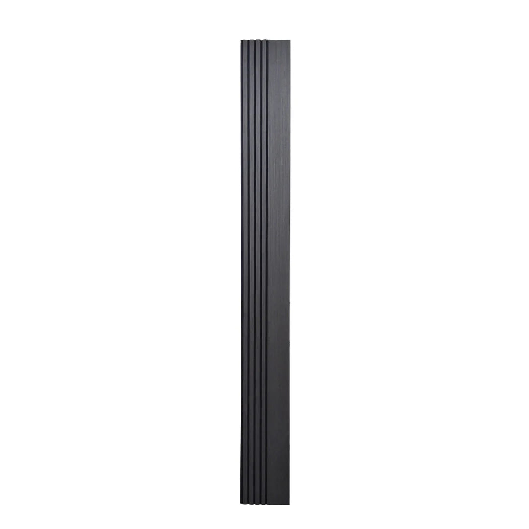 Close-up view of Black Oak 240 x 30 cm acoustic wood veneer wall panel by Solid Furniture UK highlighting deep black wood grain and premium finish