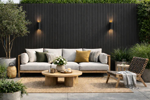 Installed black outdoor wall panels 16x240cm pack of 12 UK by Solid Furniture LTD on exterior wall with sleek modern finish