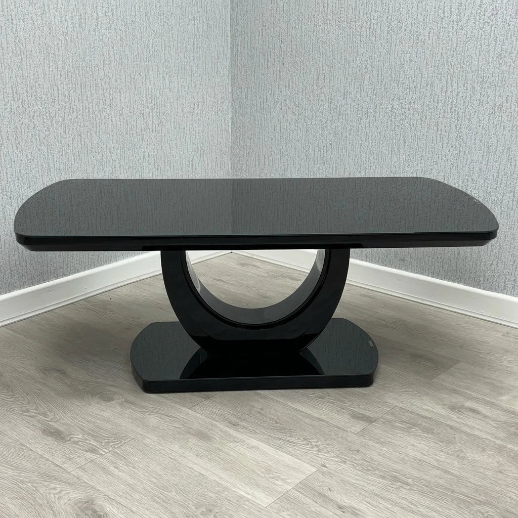 Black Texas coffee table with 120cm high gloss top and U-shaped base | Solid Furniture UK