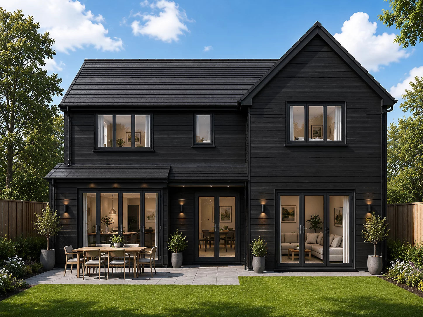 Black waterproof outdoor cladding panels installed on a house exterior by Solid Furniture UK