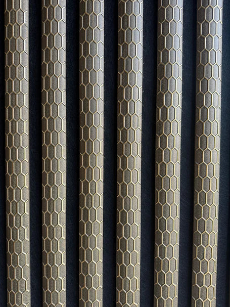 Premium quartz print acoustic brown wall panel 60x240 cm with luxury 3D gold line design. solid furniture UK