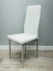 White California PU Dining Chair front view in faux leather with chrome legs by Solid Furniture UK