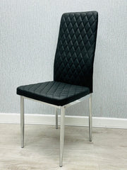 Black California PU Dining Chair front view with sleek faux leather finish and chrome legs by Solid Furniture UK