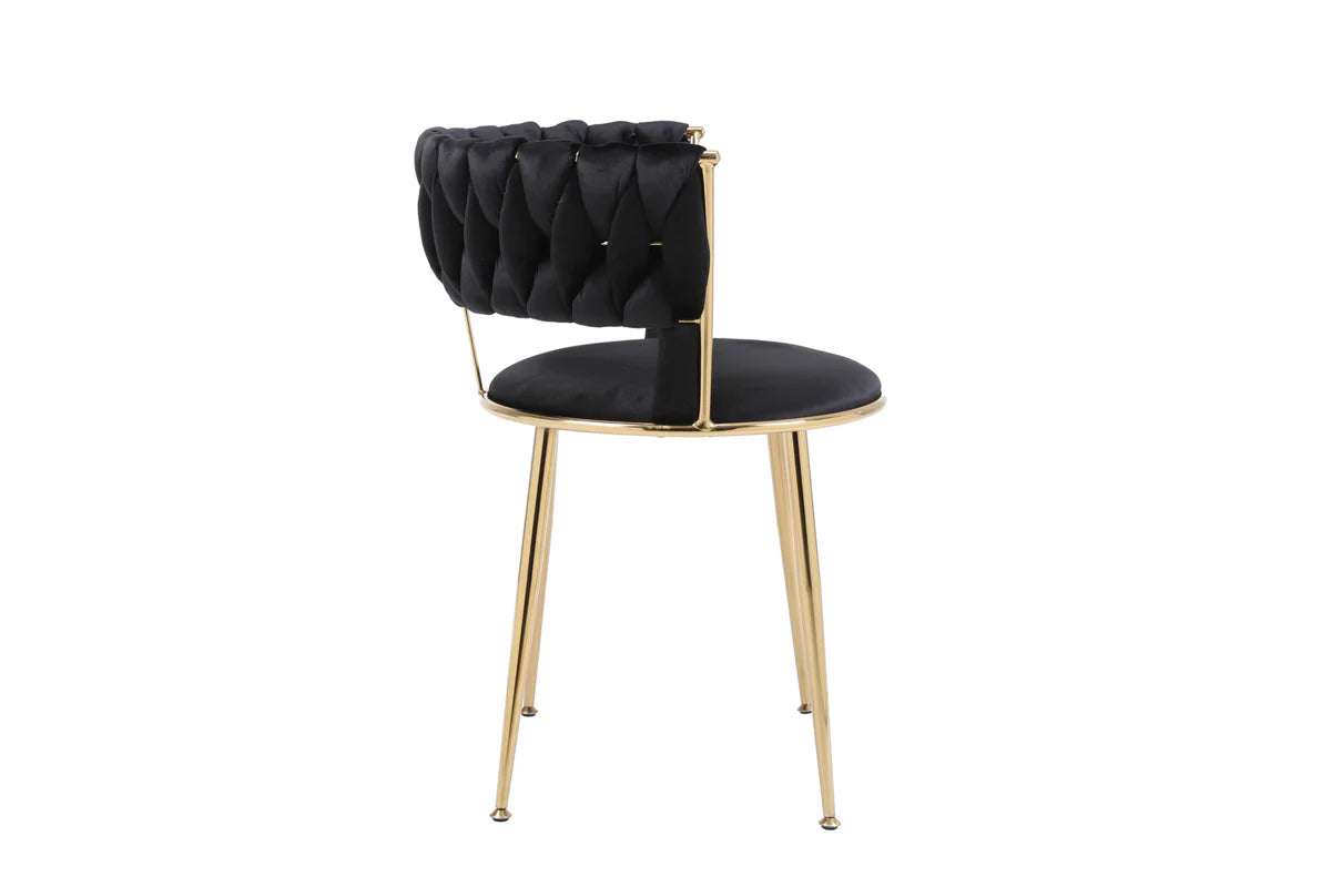 Camellia velvet dining chair set of 2 black and gold side view from Solid Furniture UK