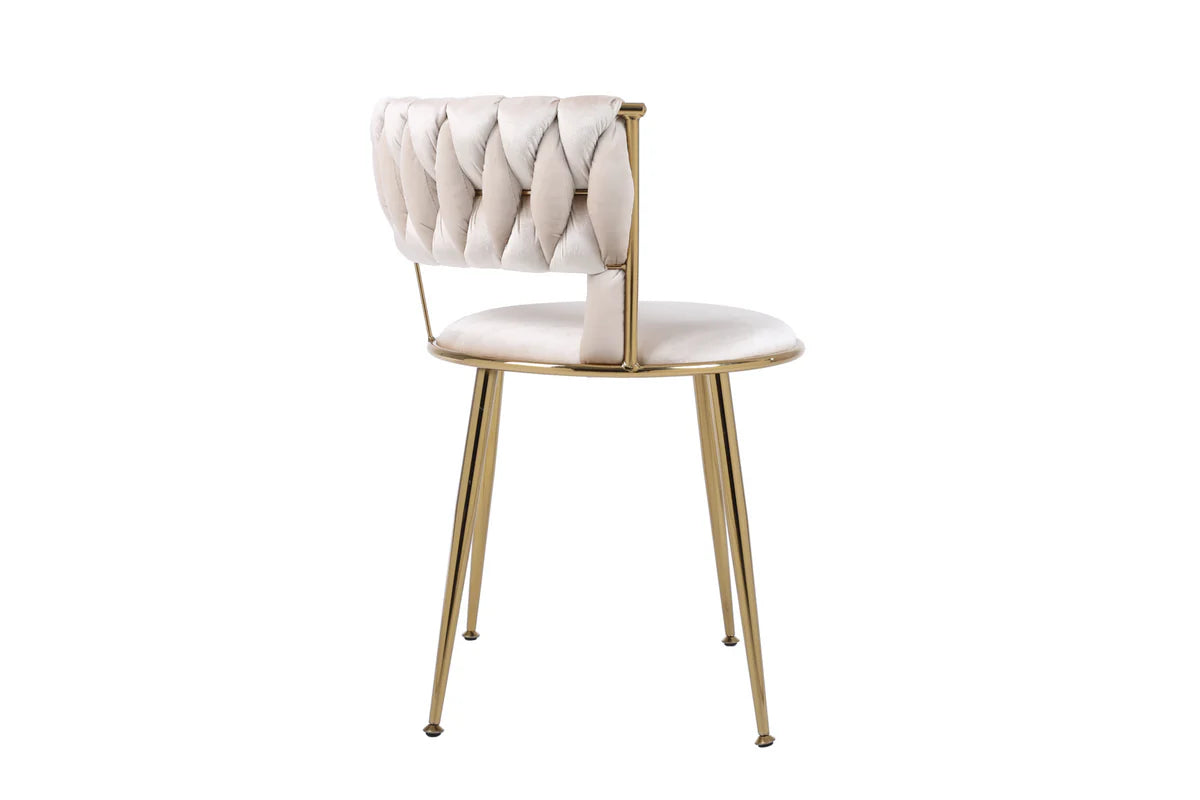 Camellia velvet dining chair set of 2 cream and gold back view from Solid Furniture UK