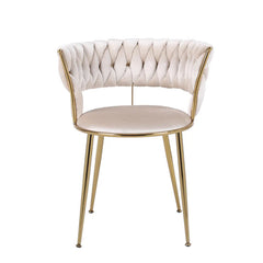 Camellia velvet dining chair set of 2 in cream and gold main view from Solid Furniture UK