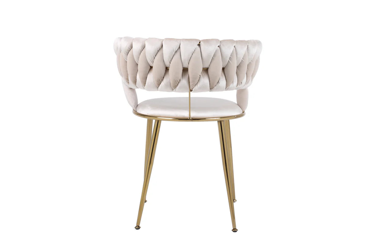 Camellia velvet dining chair set of 2 cream and gold side view from Solid Furniture UK