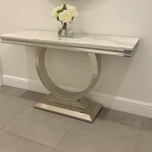 Chelsea 120cm Console Table with marble or ceramic top and chrome frame by Solid Furniture UK