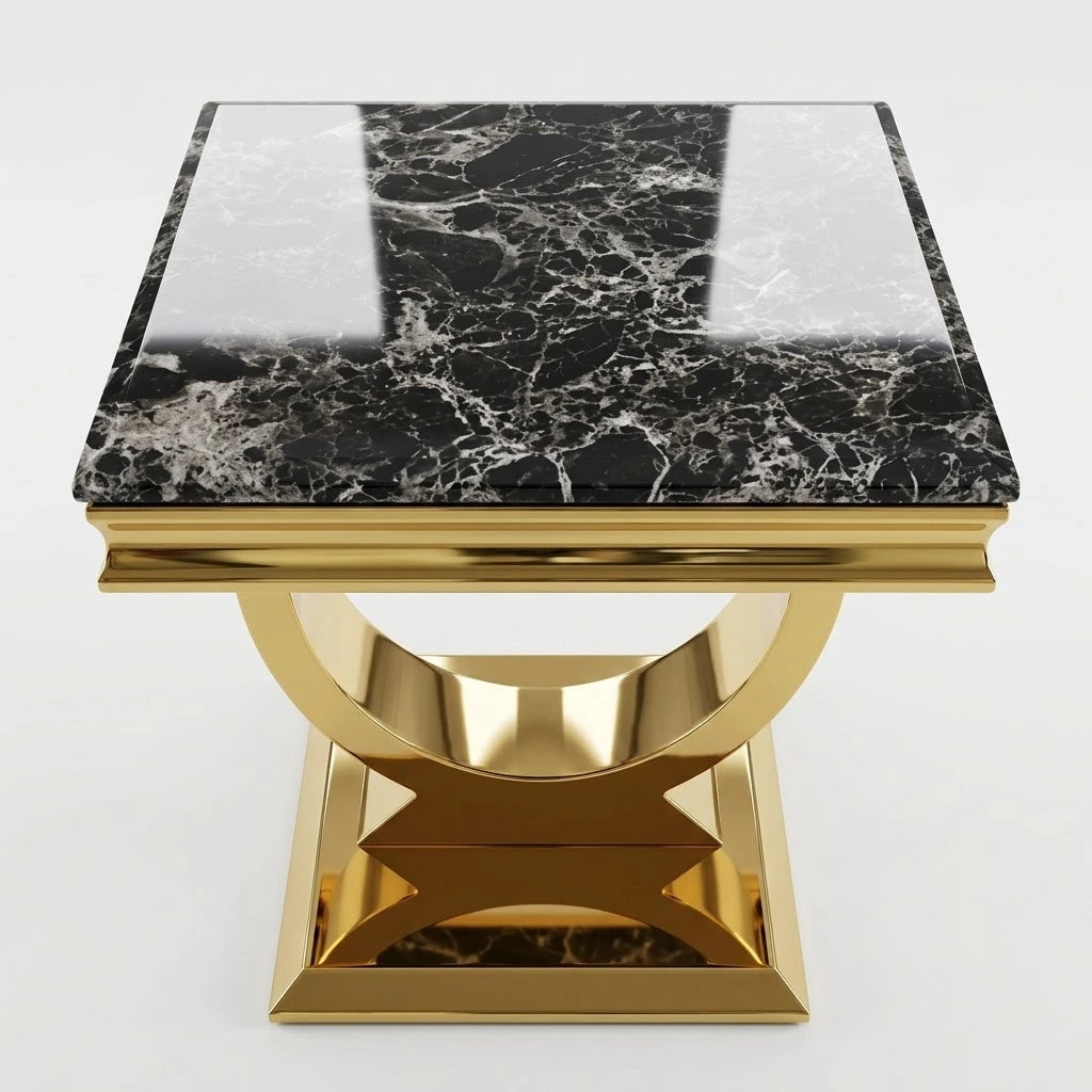 Chelsea 50cm black marble lamp table with gold frame | Solid Furniture UK