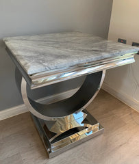 Chelsea 50cm lamp table with grey marble top and chrome base | Solid Furniture UK
